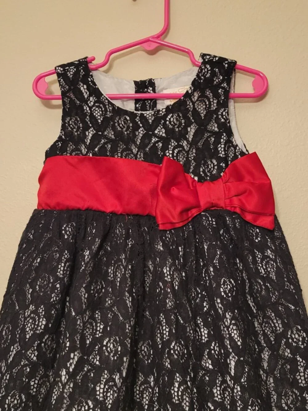 Heirlooms by Polly Flinders Girls 5T Black Lace Party Holiday Dress Red Bow